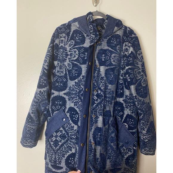 ANTHROPOLOGIE COAT BLUE CHENILLE TAPESTRY PARKA LONG JACKET BOHO OVERSIZED FALL - Picture 13 of 16